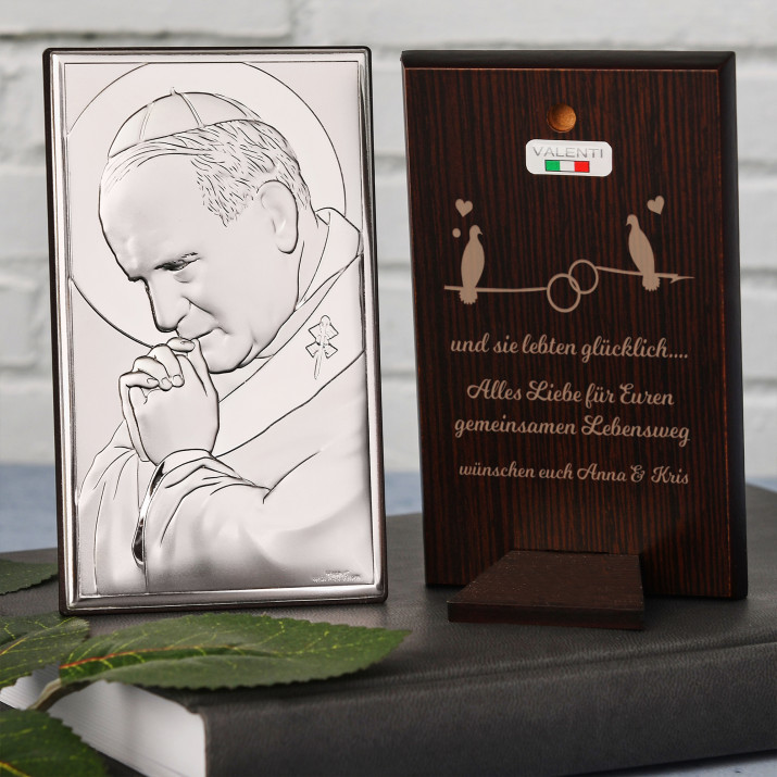 Glücklich - Papst - Silbernes Bild mit Gravur